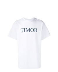 weißes und dunkelblaues bedrucktes T-Shirt mit einem Rundhalsausschnitt von Paura