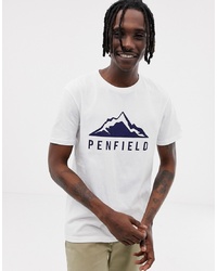 weißes und dunkelblaues bedrucktes T-Shirt mit einem Rundhalsausschnitt von Penfield