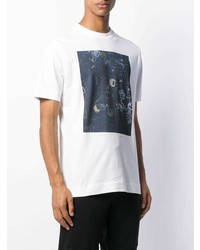 weißes und dunkelblaues bedrucktes T-Shirt mit einem Rundhalsausschnitt von 1017 Alyx 9Sm