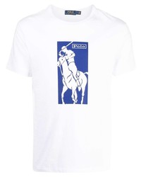 weißes und dunkelblaues bedrucktes T-Shirt mit einem Rundhalsausschnitt von Polo Ralph Lauren