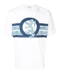 weißes und dunkelblaues bedrucktes T-Shirt mit einem Rundhalsausschnitt von Pringle Of Scotland