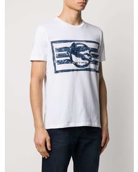 weißes und dunkelblaues bedrucktes T-Shirt mit einem Rundhalsausschnitt von Etro