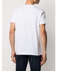 weißes und dunkelblaues bedrucktes T-Shirt mit einem Rundhalsausschnitt von Etro