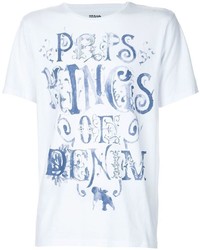 weißes und dunkelblaues bedrucktes T-Shirt mit einem Rundhalsausschnitt von PRPS