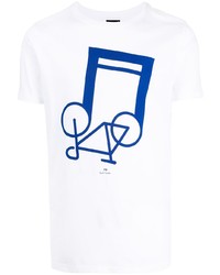 weißes und dunkelblaues bedrucktes T-Shirt mit einem Rundhalsausschnitt von PS Paul Smith