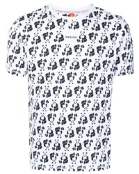 weißes und dunkelblaues bedrucktes T-Shirt mit einem Rundhalsausschnitt von Raeburn