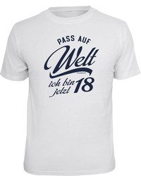 weißes und dunkelblaues bedrucktes T-Shirt mit einem Rundhalsausschnitt von RAHMENLOS