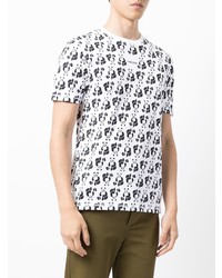 weißes und dunkelblaues bedrucktes T-Shirt mit einem Rundhalsausschnitt von Raeburn