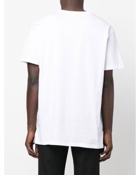 weißes und dunkelblaues bedrucktes T-Shirt mit einem Rundhalsausschnitt von Alexander McQueen