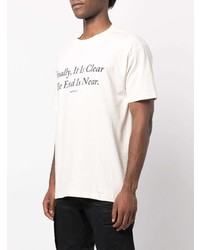 weißes und dunkelblaues bedrucktes T-Shirt mit einem Rundhalsausschnitt von Saintwoods
