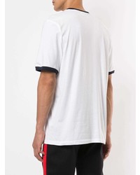 weißes und dunkelblaues bedrucktes T-Shirt mit einem Rundhalsausschnitt von Fila