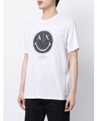 weißes und dunkelblaues bedrucktes T-Shirt mit einem Rundhalsausschnitt von Armani Exchange