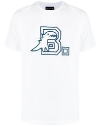 weißes und dunkelblaues bedrucktes T-Shirt mit einem Rundhalsausschnitt von SPORT b. by agnès b.
