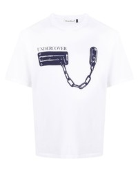 weißes und dunkelblaues bedrucktes T-Shirt mit einem Rundhalsausschnitt von UNDERCOVE