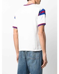 weißes und dunkelblaues bedrucktes T-Shirt mit einem Rundhalsausschnitt von Saint Laurent