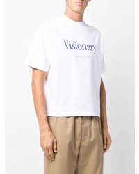 weißes und dunkelblaues bedrucktes T-Shirt mit einem Rundhalsausschnitt von Axel Arigato