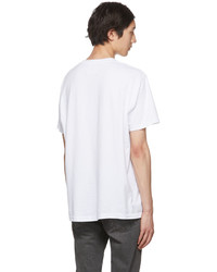 weißes und dunkelblaues bedrucktes T-Shirt mit einem Rundhalsausschnitt von Awake NY