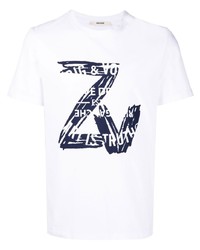 weißes und dunkelblaues bedrucktes T-Shirt mit einem Rundhalsausschnitt von Zadig & Voltaire
