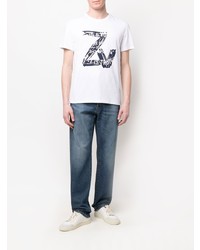 weißes und dunkelblaues bedrucktes T-Shirt mit einem Rundhalsausschnitt von Zadig & Voltaire