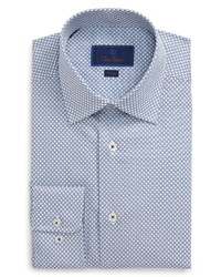 weißes und dunkelblaues Businesshemd mit geometrischem Muster