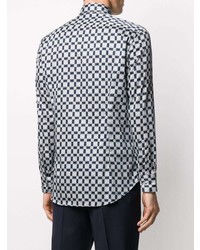 weißes und dunkelblaues Businesshemd mit geometrischem Muster von Etro