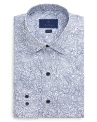 weißes und dunkelblaues Businesshemd mit Paisley-Muster