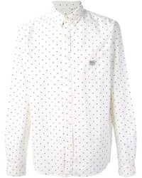 weißes und dunkelblaues gepunktetes Langarmhemd von Denim & Supply Ralph Lauren