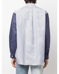 weißes und dunkelblaues horizontal gestreiftes Langarmhemd von Comme Des Garcons SHIRT
