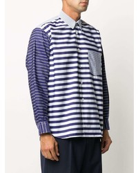 weißes und dunkelblaues horizontal gestreiftes Langarmhemd von Comme Des Garcons SHIRT