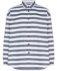 weißes und dunkelblaues horizontal gestreiftes Langarmhemd von Sunnei