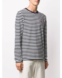 weißes und dunkelblaues horizontal gestreiftes Langarmshirt von Ami Paris