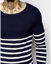 weißes und dunkelblaues horizontal gestreiftes Langarmshirt von Asos