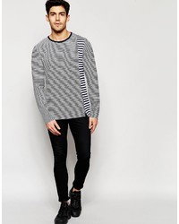 weißes und dunkelblaues horizontal gestreiftes Langarmshirt von Asos