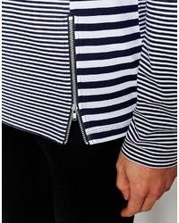 weißes und dunkelblaues horizontal gestreiftes Langarmshirt von Asos