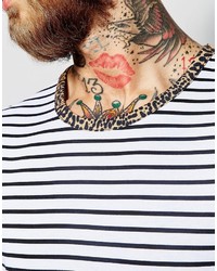 weißes und dunkelblaues horizontal gestreiftes Langarmshirt von Asos