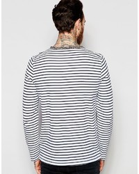 weißes und dunkelblaues horizontal gestreiftes Langarmshirt von Asos