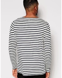 weißes und dunkelblaues horizontal gestreiftes Langarmshirt von Asos