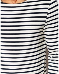 weißes und dunkelblaues horizontal gestreiftes Langarmshirt von Asos