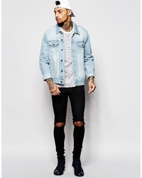 weißes und dunkelblaues horizontal gestreiftes Langarmshirt von Asos