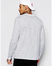 weißes und dunkelblaues horizontal gestreiftes Langarmshirt von Asos