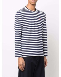 weißes und dunkelblaues horizontal gestreiftes Langarmshirt von Comme Des Garcons Play