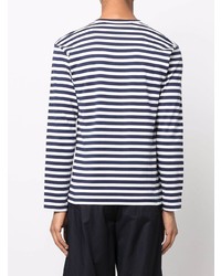 weißes und dunkelblaues horizontal gestreiftes Langarmshirt von Comme Des Garcons Play