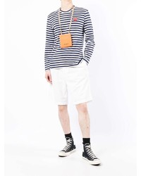 weißes und dunkelblaues horizontal gestreiftes Langarmshirt von Comme Des Garcons Play