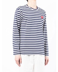 weißes und dunkelblaues horizontal gestreiftes Langarmshirt von Comme Des Garcons Play