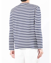 weißes und dunkelblaues horizontal gestreiftes Langarmshirt von Comme Des Garcons Play