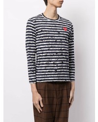 weißes und dunkelblaues horizontal gestreiftes Langarmshirt von Comme Des Garcons Play