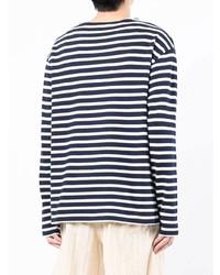 weißes und dunkelblaues horizontal gestreiftes Langarmshirt von Maison Labiche