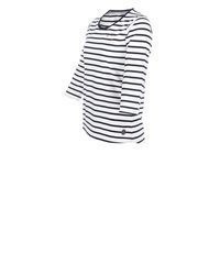 weißes und dunkelblaues horizontal gestreiftes Langarmshirt von modAS