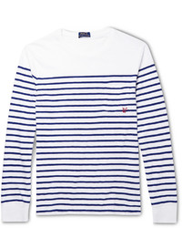 weißes und dunkelblaues horizontal gestreiftes Langarmshirt von Polo Ralph Lauren