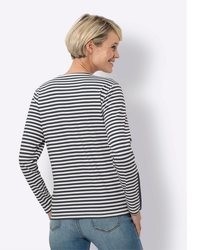 weißes und dunkelblaues horizontal gestreiftes Langarmshirt von Sieh an!